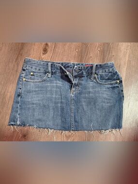 Raw Hem Denim Mini Skirt in Classic Blue